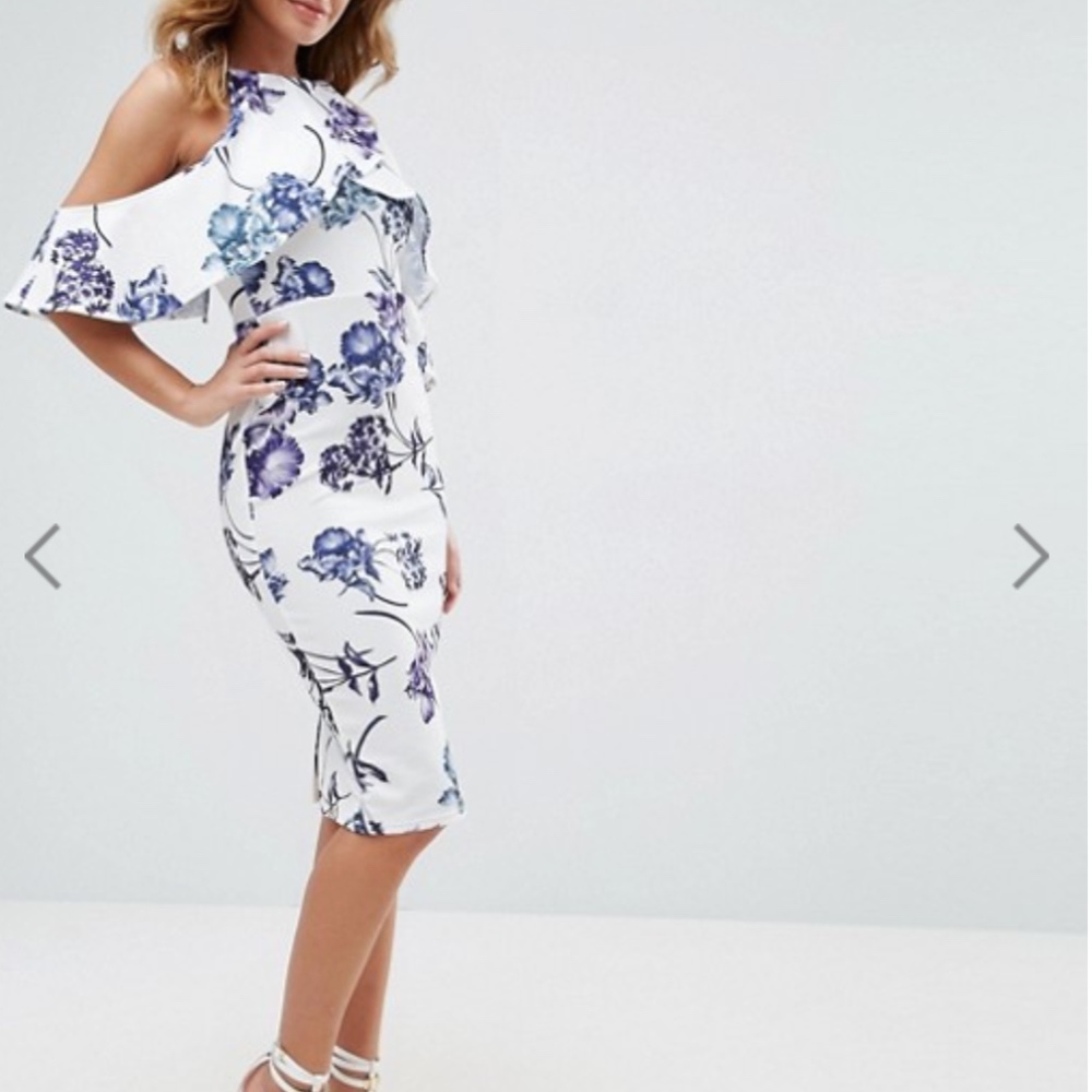 ASOS Textured Cold Shoulder Midi Dress